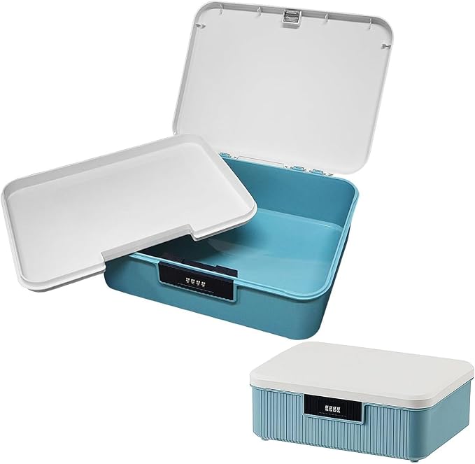 Saim Combination Lockable Storage Box, 4.2 Gallon Heavy-Duty Plastic Storage Container Bin for Office, Home, Dorm Organizer for Documents, Valuables & Supplies, Item Organizer 16 Liter (Blue)