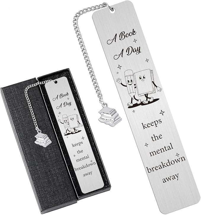 Funny Bookmark Gift for Book Lover, Inspirational Mental Bookmark for Reading Women Bookworm Bookish Nerd, Christmas Birthday Gifts for Girls, A Book A Day