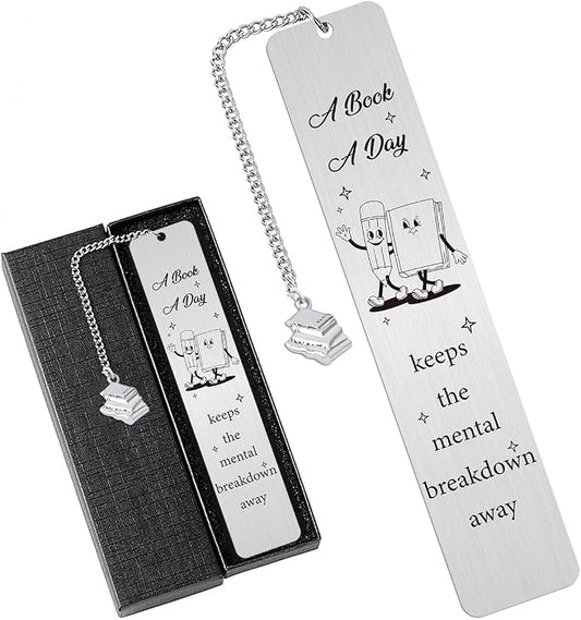 Funny Bookmark Gift for Book Lover, Inspirational Mental Bookmark for Reading Women Bookworm Bookish Nerd, Christmas Birthday Gifts for Girls, A Book A Day