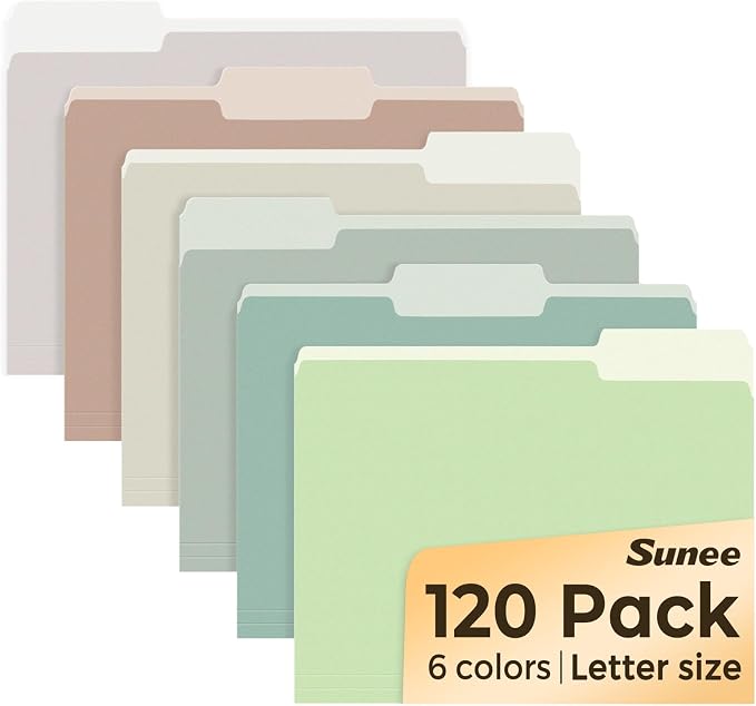 SUNEE File Folders, 120 Pack Manilla Folders 8.5 x 11, Colored File Folders Home Office School Supplies for Documents Files Paper, 6 Morandi Colors