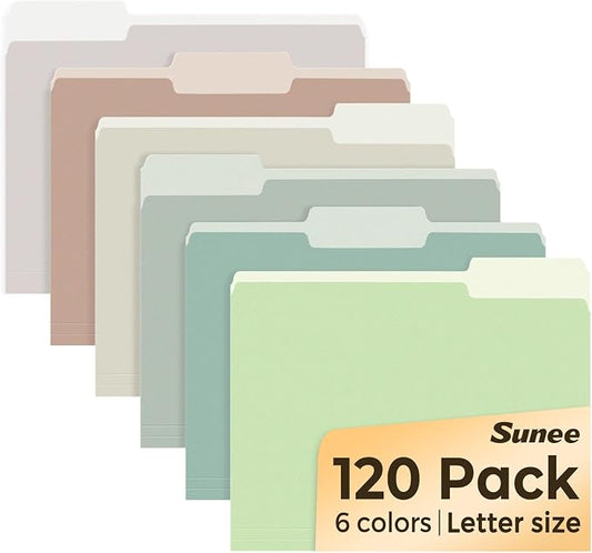 SUNEE File Folders, 120 Pack Manilla Folders 8.5 x 11, Colored File Folders Home Office School Supplies for Documents Files Paper, 6 Morandi Colors