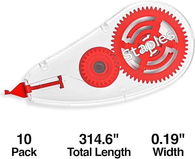 STAPLES Correction Tape, White, 30 Pack – Bulk Instant‑Dry Tape for Offices, Classrooms & Admin Use