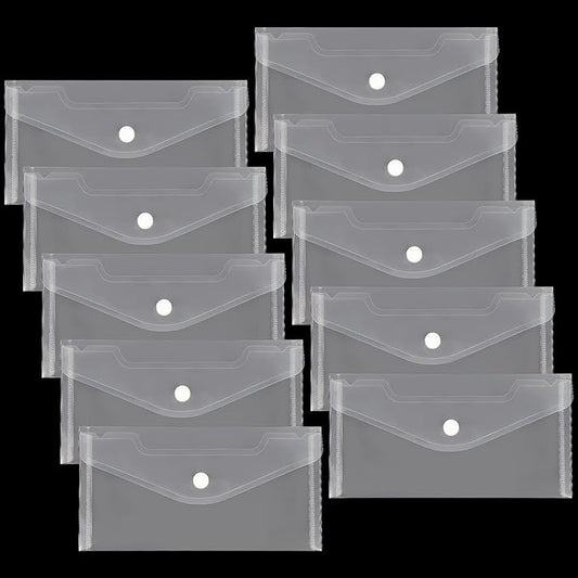 Plastic Envelopes 10 Pack Clear Document Folders，Plastic Envelopes with Snap Closure, Poly Folder File Folder for School Home Work Office Organization (4.13x7.87inch)