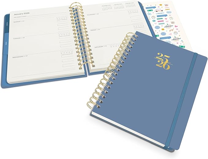 Orange Circle Studio 2026 Planner, Amazon Exclusive, Blue Gray, Tri-Tab Planners, Triple-Section, 9.6" x 7", Weekly Monthly Planner Calendar for School or Work, Note Pages