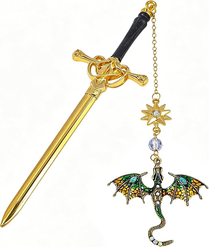 Letter Opener Envelope Slitter Mail Opener Tool Fourth Wing Fantasy Dragon Sword Bookmark, Inspirational Bookmarks for Book Lovers, Bookworm Reader School Office Supplies Gift Green Dragon