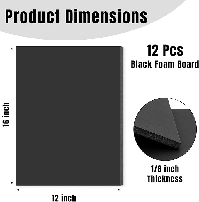Golden State Art Foam Board 12x16-12 Pack - 1/8" Thick Black Poster Board Acid Free Foamboard for Paintings Prints, Art, Display, Crafts, Presentation and Projects