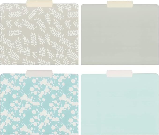 Juvale 12-Pack Cute Pastel Decorative File Folders - Letter Size (11.5 x 9.5 in) - Modern Floral Assortment & Solids - 1/3 Cut Tabs for Office Organization & School Supplies