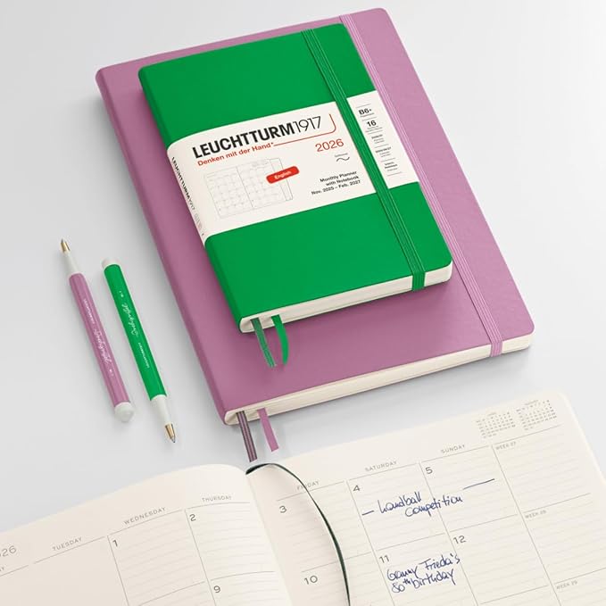 LEUCHTTURM1917 - Monthly Planner & Notebook 2026, Softcover, Composition (B5), Ruled, Black (Nov 1, 2025 - Feb 28, 2027)