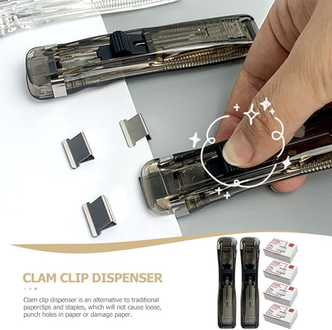 Refillable Clip Stapler Reusable File Stapler with 200pcs Refill Clips Document Clamp for Office and School Binding