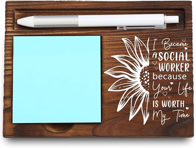 Wooden Sticky Note Holder for Social Workers, Motivational Gift, Desk Organizer for Social Service Professionals, 16.5 x 12 x 1.5 cm,LQQ26
