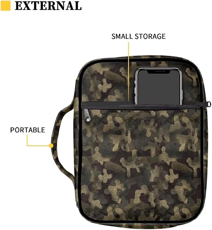 Coldinair Camo Bible Cover for Men Women Bible Case Bible Carrier Carrying Organizer Purse Handbag with Zipper Pockets Church Bag