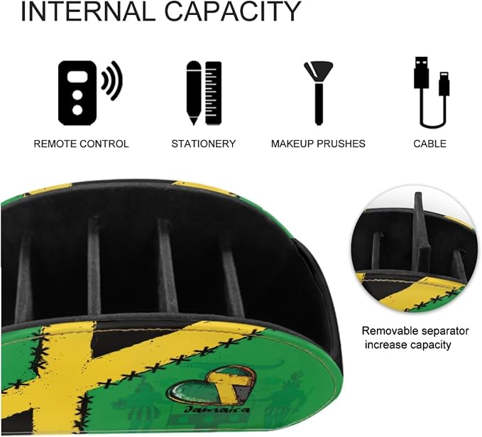 Jamaican Heart Flag Office Desk Organizers with 5 Compartments, Remote Control Holder Desktop/TV Cabinet/Vanity Caddy, Storage for Controllers/Cosmetic Brushes/Glasses