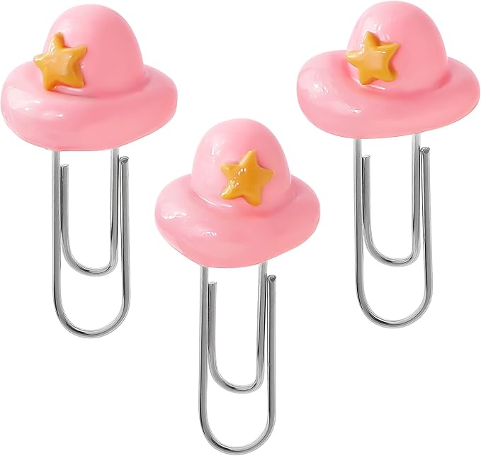 Handmade Bookmarks for Women, 3 Pcs Polymer Clay Cute Pink Hat Bookmark for Book Lovers Students Teachers, Unique Reading Accessories Page Markers