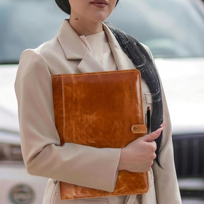 PIDAVLIYA'S Leather Portfolio, Leather Binder with Pen, Leather Portfolio for Men and Women, Leather Padfolio, Leather Folder, Portfolio Binder, Business Portfolio Men and Women (Tan)