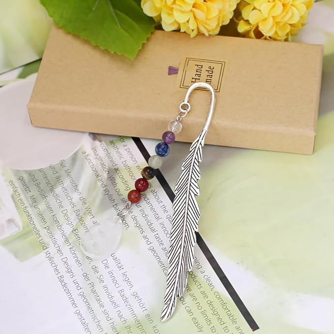 Metal Bookmark, Feather Book Marks with Pendants for Readers Book Lovers, Pretty and Aesthetic Book Accessories Reading Gifts for Women Girls Boys