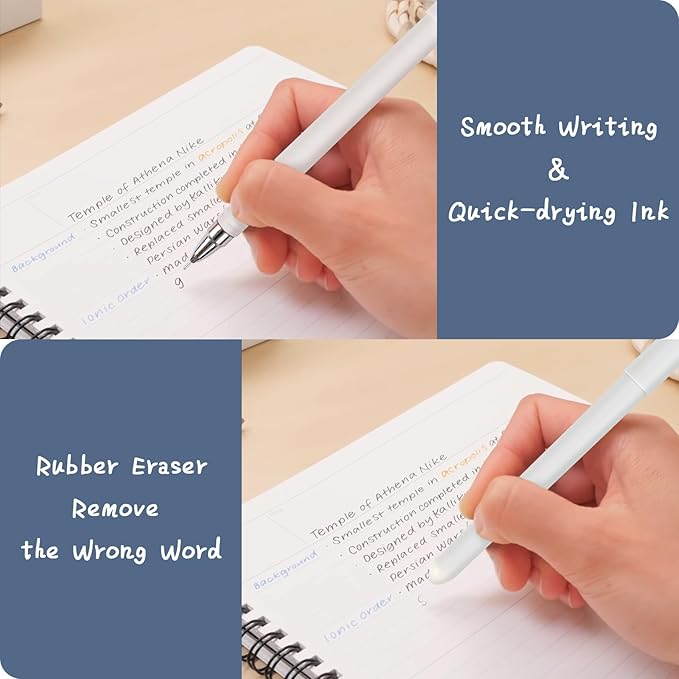 8pcs Erasable Gel Pens, 0.5mm Cute Erasable Pens Black and Blue with 30 Refills, Animal Rollerball Pens for Adult Writing Note Taking Office Supplies
