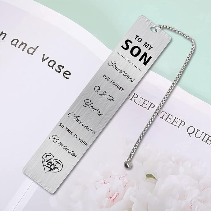 Jzxwan Son Bookmark Gifts from Mom and Dad, Personalized Fathers Day Birthday Graduation Bookmark for Son, Sometimes You Forget You're Awesome Ideas
