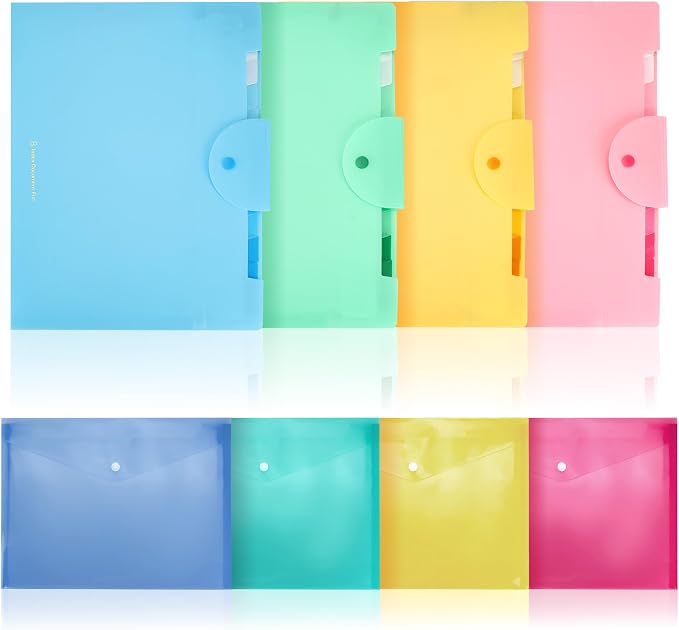 8 Pocket File Folders/4 pcs and 4pcs Poly File Folder, Expanding File Folder, A4 Letter Size, Placstic Expanding File Folders Accordion Document Organizer for School Office Home