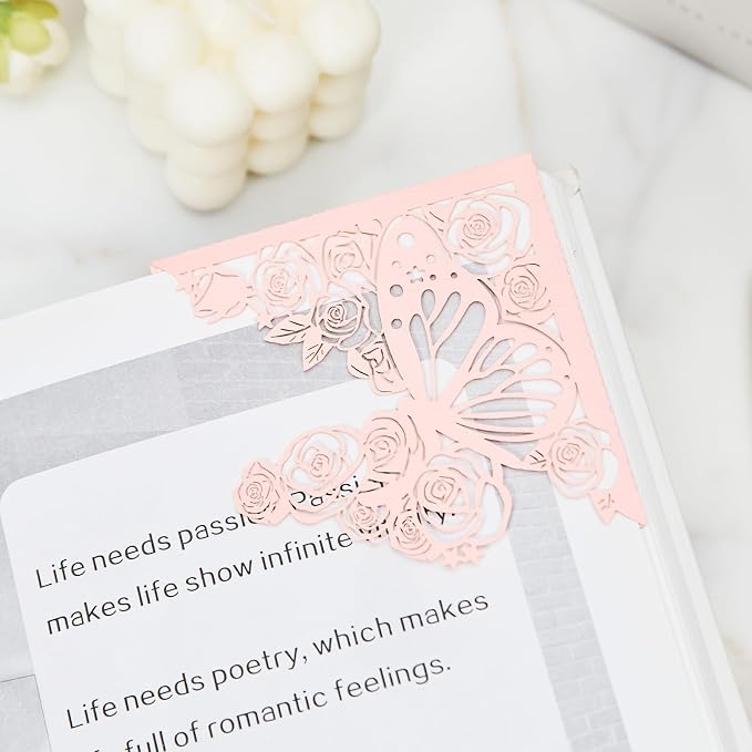 4PCS Pearl Metallic Bookmarks, Cute Hollow Book Corner - Protecting Bookmark for Book Lovers, Small Gifts for Readers Women