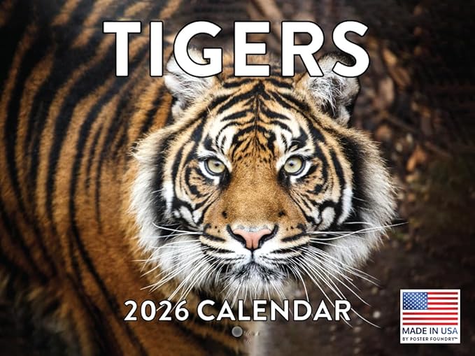 Tiger Calendar 2026 Monthly Wall Calender 12 Month | American Made In The USA