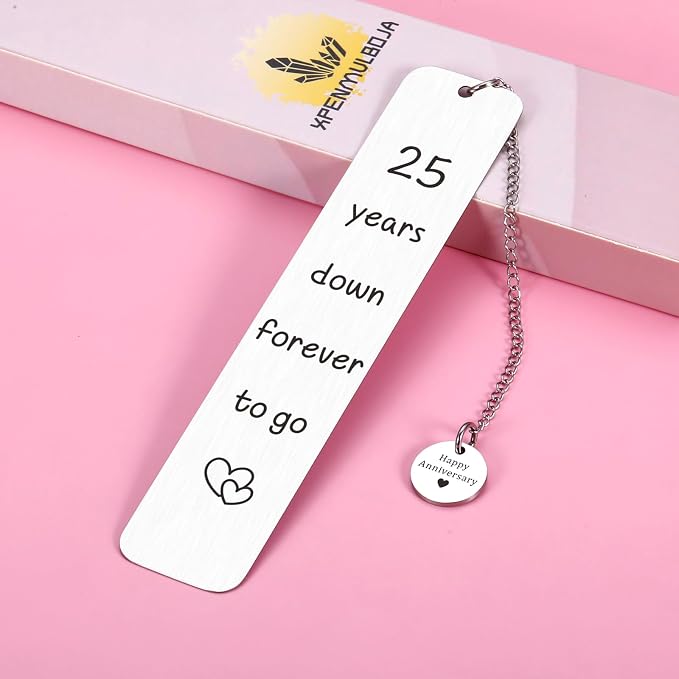 25 Year Anniversary Silver Gifts for Him/Her, 25th Wedding Anniversary for Wife Husband - Silver Anniversary Bookmark for Women Men Couples
