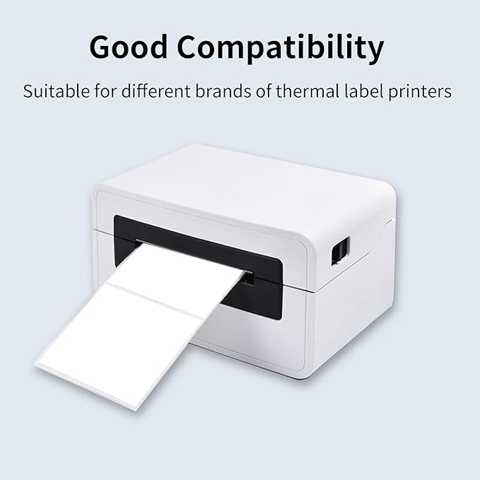 Square Thermal Labels Printer Stickers- 3" x 3", White Self-Adhesive Square Direct Thermal Labels Stickers, Waterproof/Perforation Line Design- 200 Sheets