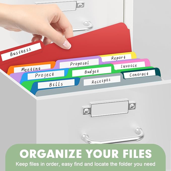 File Folder, RAZCC Colored File Folders, 1/3 Cut Tab File Folder Letter Size, Filing Folders with Tabs for Office School Business Use, Assorted 10 Colors (150 Pack)
