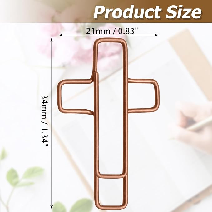 50Pcs Rose Gold Cross Paper Clips, Versatile Bible Paper Clips Journaling Paper Clip, Great Bookmarks for Bible Study Supplies/Christian Office and Home