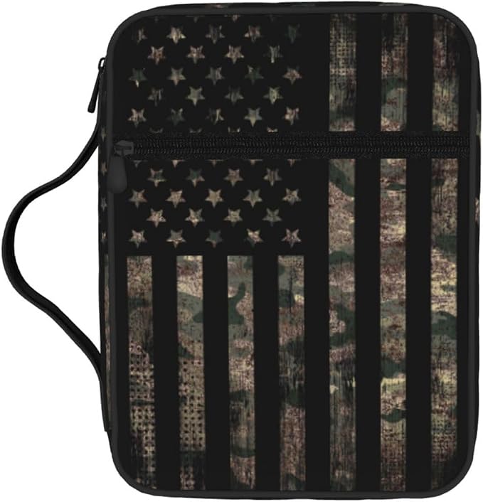Camouflage Hunting Tactical Camo American Flag Bible Cover Case Carrying Book Protector Case Bible Study Supplies Accessories Holder Case Christian Gift for Women Men