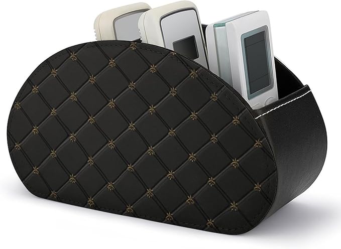 Embossed Black Leather Texture Remote Control Holder with 5 Compartments Leather TV Remote Caddy Remote Storage Box Desktop Organizer for Pen/TV Remotes/Media Controllers/Office Supplies