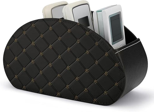 Embossed Black Leather Texture Remote Control Holder with 5 Compartments Leather TV Remote Caddy Remote Storage Box Desktop Organizer for Pen/TV Remotes/Media Controllers/Office Supplies