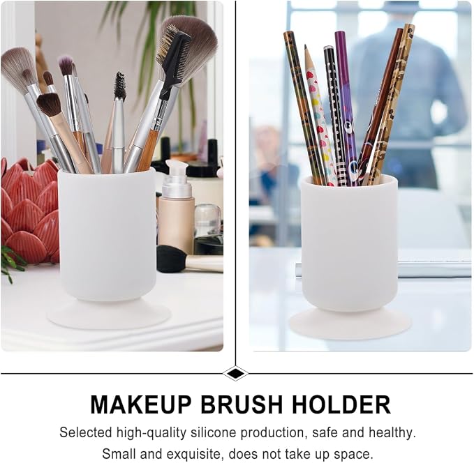 FOMIYES Makeup Brush Holder 2-Pack Multipurpose Pen Organizer with Suction Base for Vanity and Desk Storage