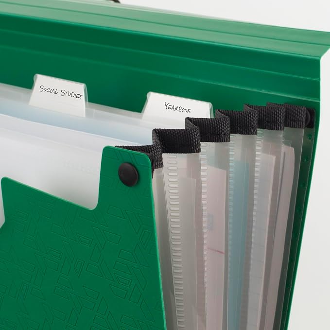 Five Star Expanding File Organizer, 6-Pocket Accordian File Organizer, Bungee Closure, Holds 11" x 8-1/2", Forest Green (350100D-ECM) (Pack of 2)