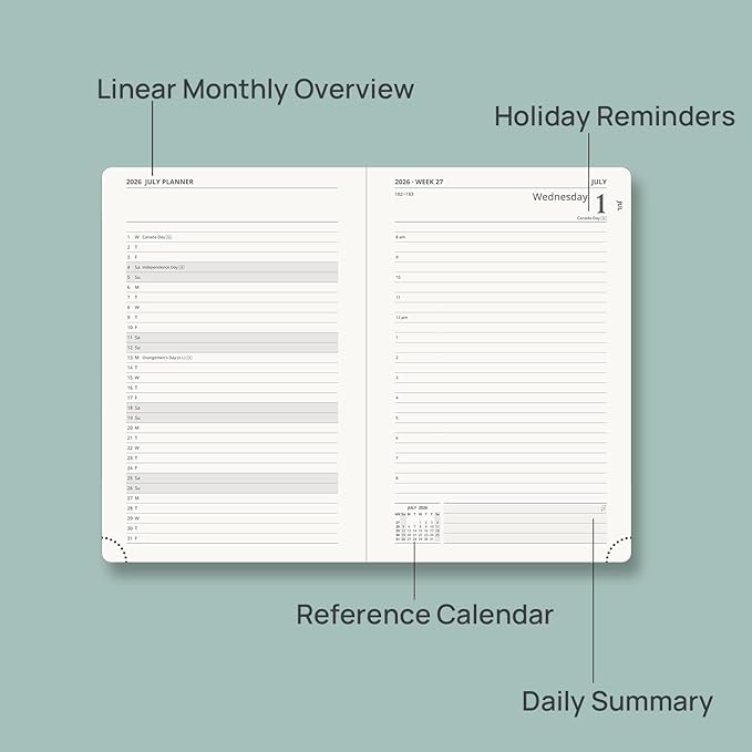 POPRUN 2026-2027 Daily Planner One Page Per Day (Medium - 5.75" x 8.5") - Academic Calendar Book(July 2026 - June 2027), 2026 Day Appointment Book with Pen Holder, Hardcover - Orange