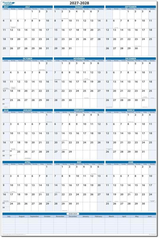 2027-2028 Premium Dry-Erase Fiscal/Academic Split Year July to June Vertical Wall Calendar 48" x 32" - Next Year Planner Area. Complete Dry-erase Marker and Eraser