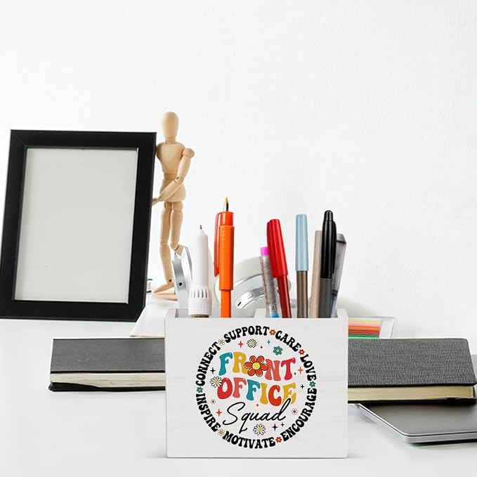 Front Desk Office Decor Front Desk Office Decoration Secretary Administrative Assistant Gifts for Women Men Wooden Pencil Holder, Crew Appreciation Gifts Decor