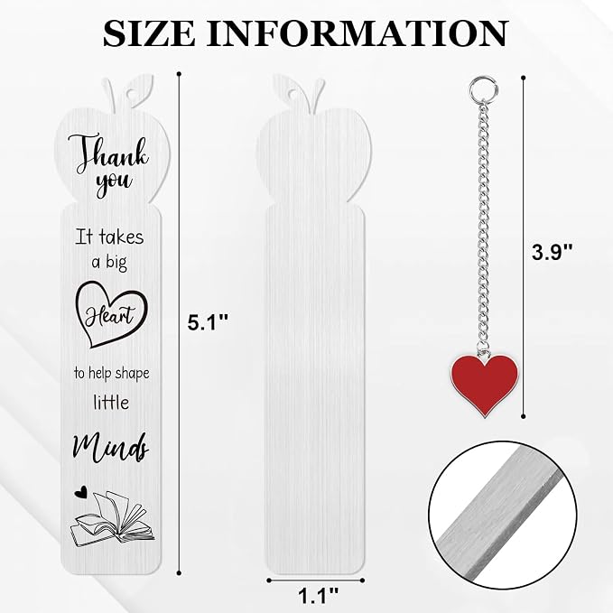 Teacher Metal Bookmark, Thank You Teacher Appreciation Gift Bookmark for Women Men, Unique Bookmarks for Teacher’s Day, It Takes a Big Heart to Help Shape Little Minds Bookmarks（Heat）