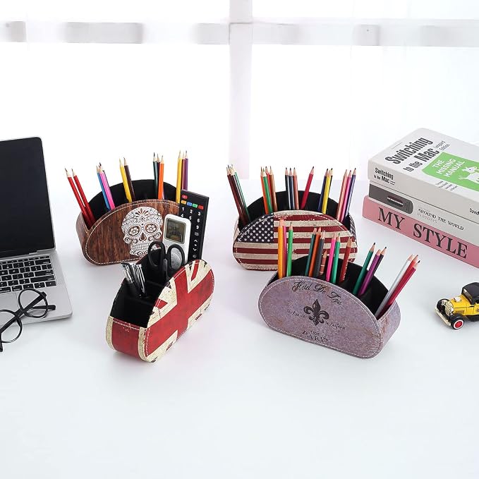 Remote Control Holder, PU Leather Remote Control Holder Organizer with 5 Compartments, Tabletop Storage Remote Basket for TV, Office Supplies, Union Jack Flag British Flag PH59