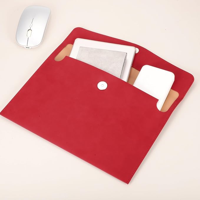 PATIKIL 2Pcs PU Leather File Folders, 13x9 A4 Document Holder Waterproof Envelope Folder with Snap Closure, Portable Portfolio Organizer Case for Paper Receipt, Red