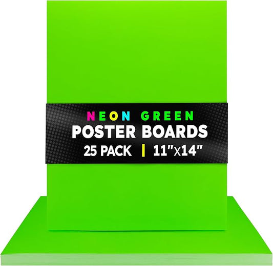 Hygloss Medium Poster Board 11x14 - 25 Neon Green Single Color Bulk Pack - 10 Pt. Thickness Colored Poster Board Paper for Projects, Signs, Displays - Posterboard Multipack 11" x 14"
