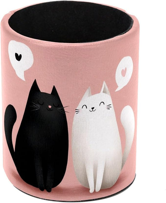 Black and White Cats Pen Holder Pencil Organizer for Desk, 3.1” x 3.1” x 3.9” Pencil Cup Office Supplies, Large Capacity Cute Pen and Makeup Brush Holder for Home, School, Desktop