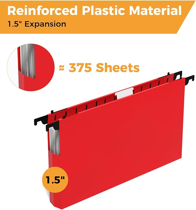 Ansook Legal Size Hanging File Folders, 12 Pack 1.5 Inch Expandable Side-Sealed Legal Size File Folders, Assorted Colors Plastic Hanging Folders with Tabs for Office School Home Filing Cabinet