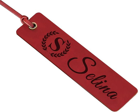 EDSG Personalized Bookmark, Engraved Leather Bookmarks, Custom Bookmarks Book Marks Gifts for Reading Women Men Teachers Christmas Birthday, Teachers Appreciation Gifts (Red)