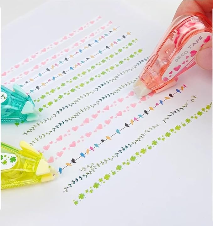 6Pcs Decorative Correction Tape, DIY Cartoon Pattern Decorative Tape, Decorative Curve Highlighter for Scrapbooking Greeting Card Letter Diary Stationery School Supplies