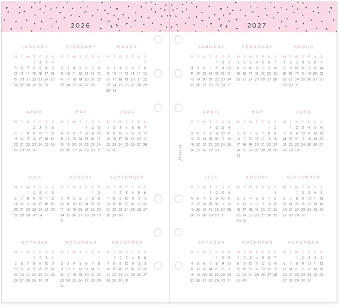 Filofax Calendar Diary Refill, Personal/Compact Size, Week-to-View, Confetti Minimal Diary Pack, Multilingual: Five Languages, 2026 (C68491-26)
