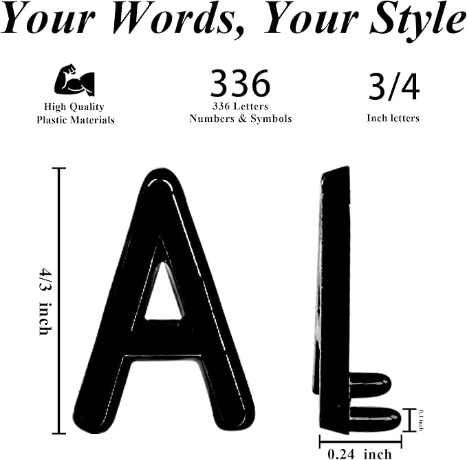 C CRYSTAL LEMON 3/4 Inch Black Letter Board Letters, 336 Pcs Plastic Letters Numbers Symbols, Replacement Set for Compatible Felt Letter Boards, No Board Included