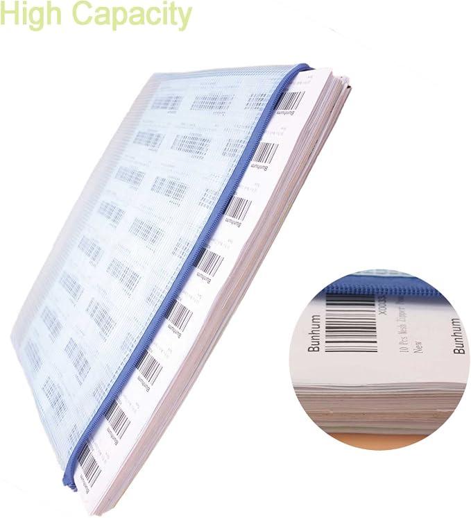 10 Pcs Mesh Zip File Bags, Waterproof Tear-Resistant Plastic Document Folders, A5 Zipper Documents Pouch Document Organizer Bags for School Office Home Travel Storage(9.4 x 7.1 Inches Multicolor)