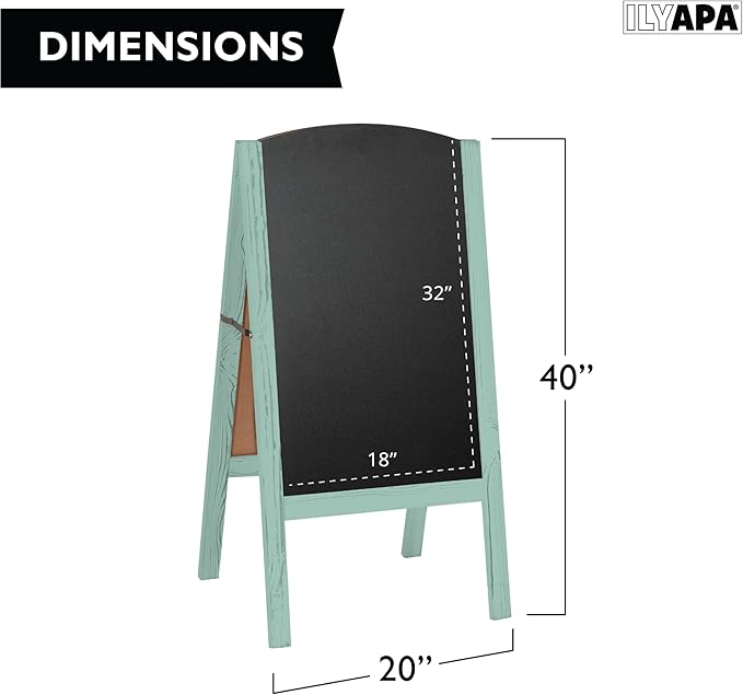 Ilyapa Wooden A-Frame Chalkboard Sidewalk Signs with Rounded Top - 20 x 40 Inches Turquoise Chalkboard - Sturdy Freestanding 20x40 Menu Display Board