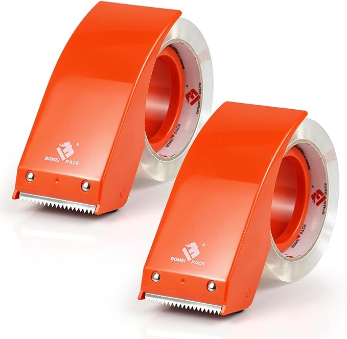 BOMEI PACK Heavy Duty Packing Tape with Dispenser 1.88'' x 66 YDs, Clear Box Tape for Packaging Shipping Moving Storage and Mailing, Strong Package Tape 2 Rolls + 2 Dispensers, Total 132 YDs