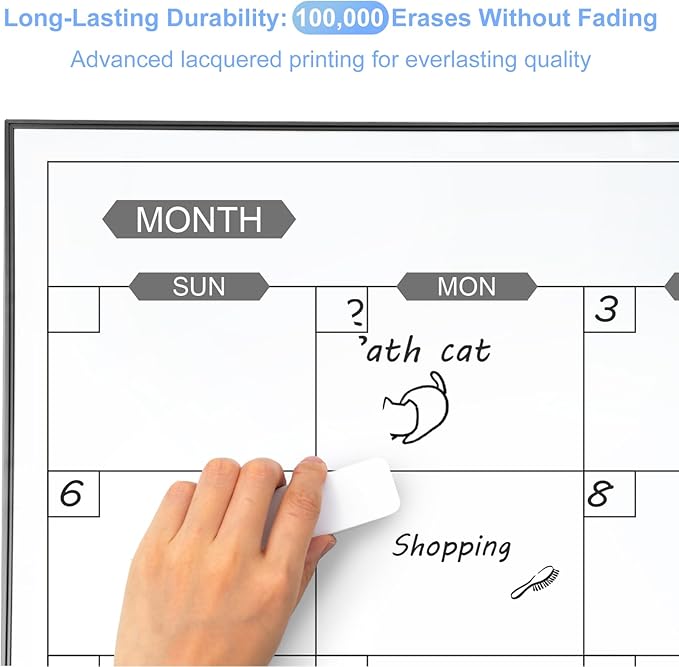 ARCOBIS Dry Erase Calendar for Wall, 36" x 24" Magnetic Monthly White Board Calendar Dry Erase, Hanging Whiteboard Planner for School, Home, Office, Black Frame